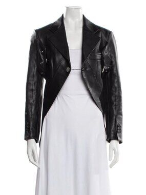 NWT Burberry Black Leather Bolero/Tuxedo Jacket, size XS